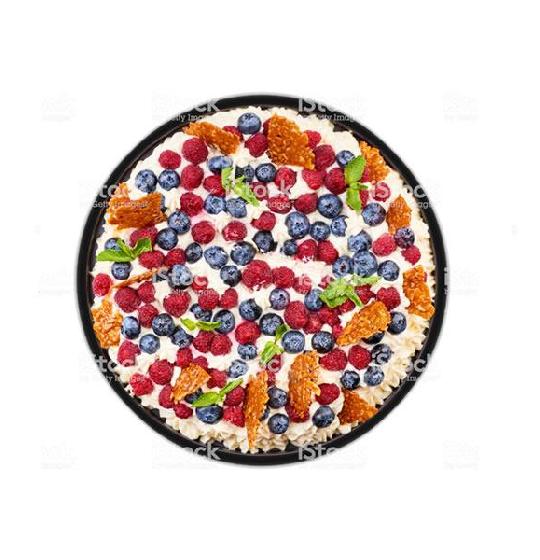 Pizza chocolate branco e frutas vermelhas